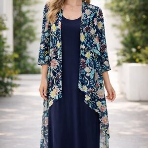 Navy Dress with Floral Sheer Kimono Size 18 NWT